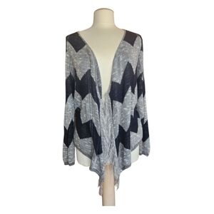 Vanity Fringe Chevron Blue and Gray Open Cardigan